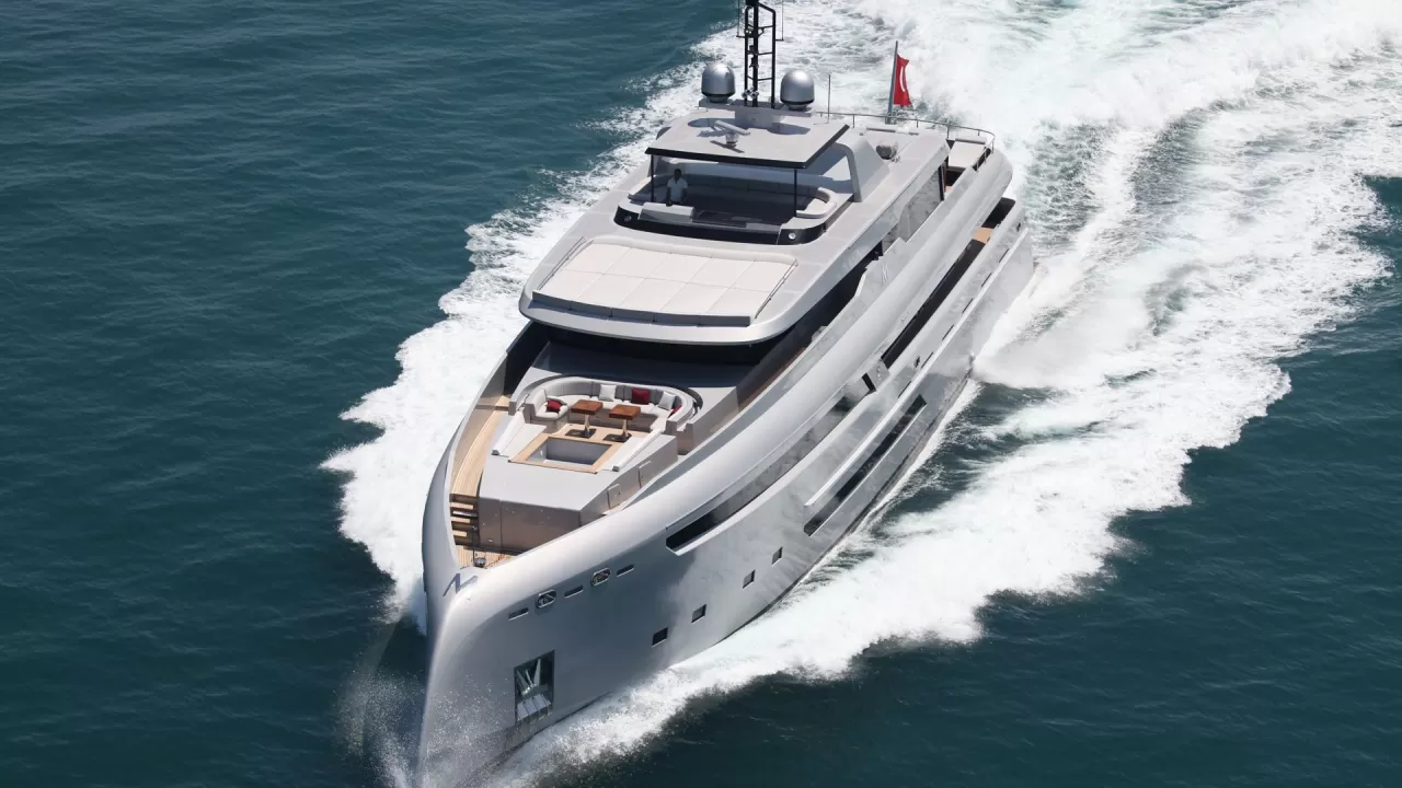 Bilgin 132 Ocean Club (The 40-meter Bilgin 132 Ocean Club is a testament to visionary design, earning prestigious recognition for her innovative spirit. Her compelling exterior styling and aesthetic appeal garnered finalist nominations at both the Boat International Media and ShowBoats Design Awards. Ocean Club stands as a celebrated example of exceptional craftsmanship and forward-thinking design.)